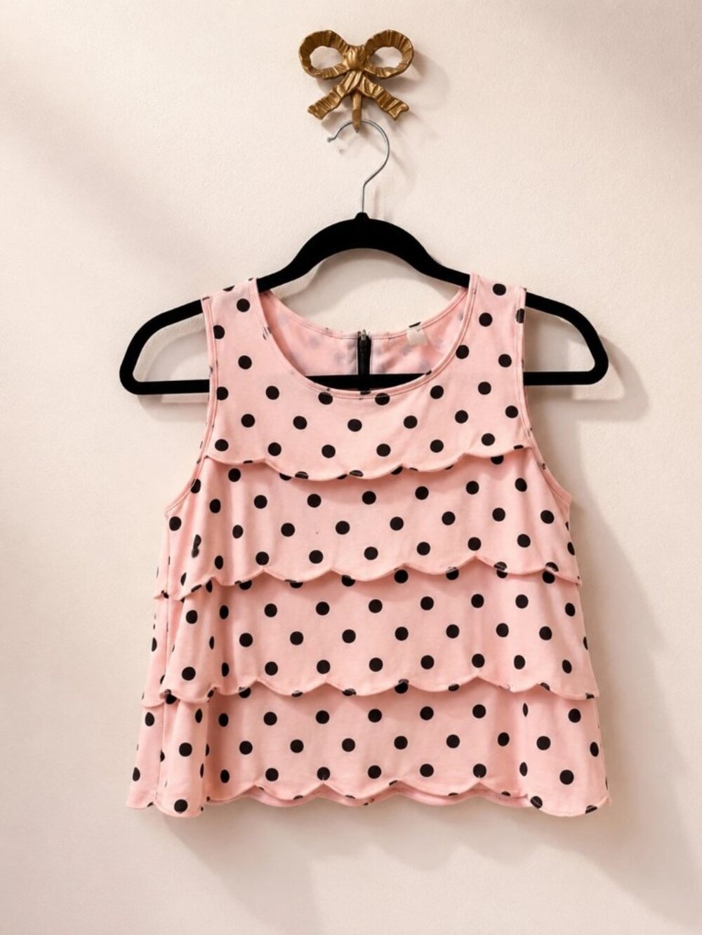 Lush Pink Black Polka Dot Tiered Ruffle Blouse S